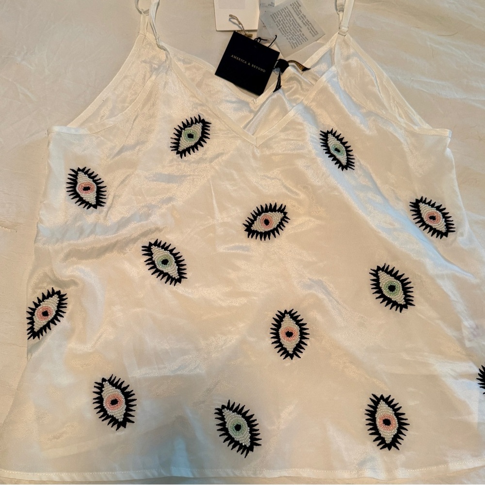 Embroidered Evil Eye Design White Top